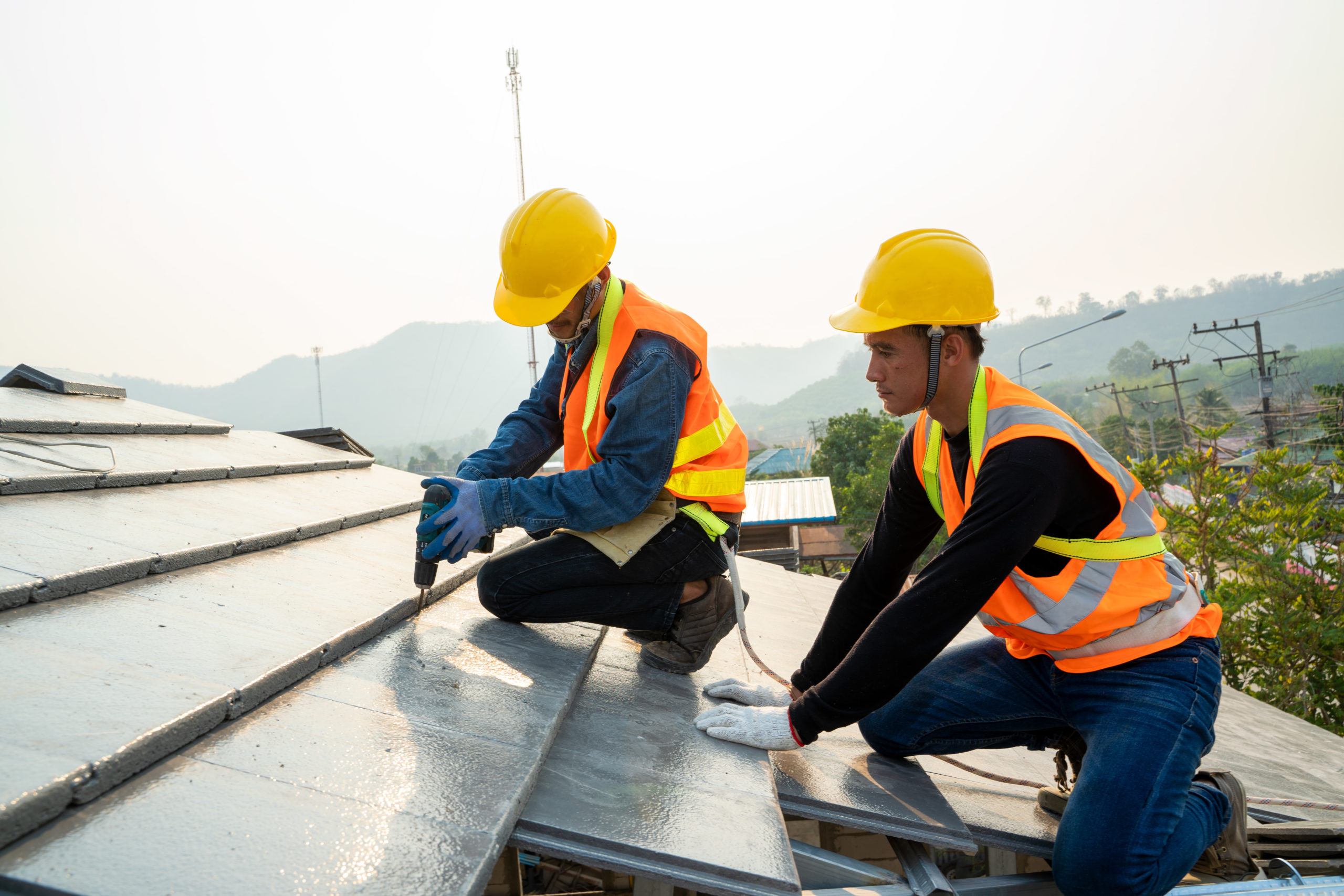 Professional technician roof install new roof on the roof top,Ro